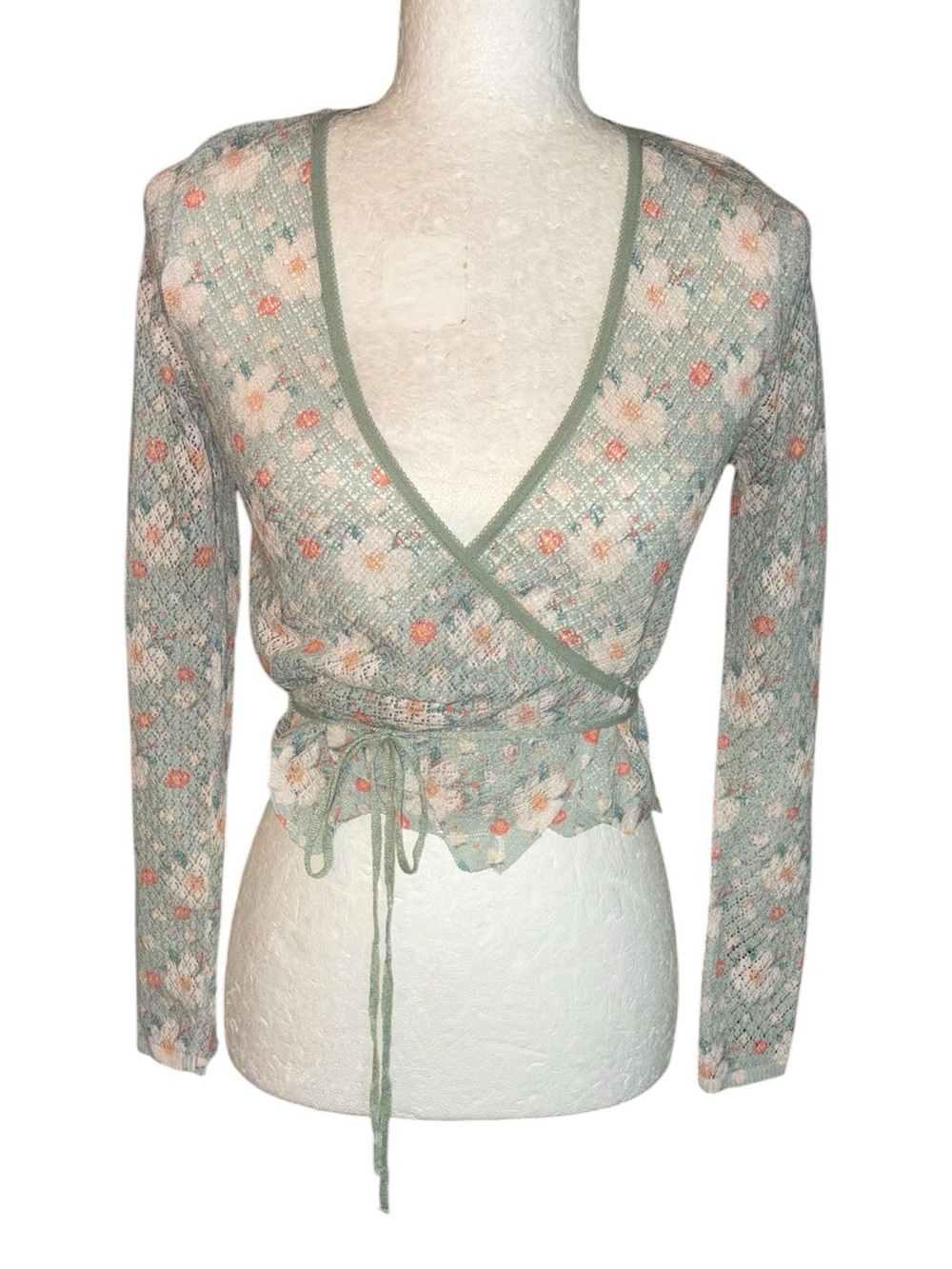 NEW Zara Floral Print Crochet Knit Scalloped Cropped Wrap Top - XS